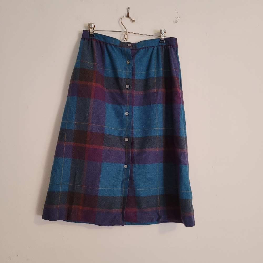 Vintage WIllowridge Plaid Button Front Midi Skirt 70s